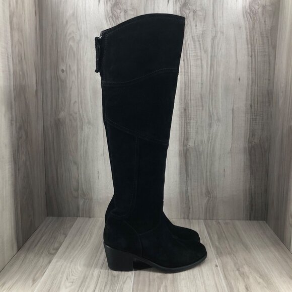 Alberto Fermani OTK Boots Womens EU 37 Black Suede Pull On Over the Knee - Picture 1 of 12